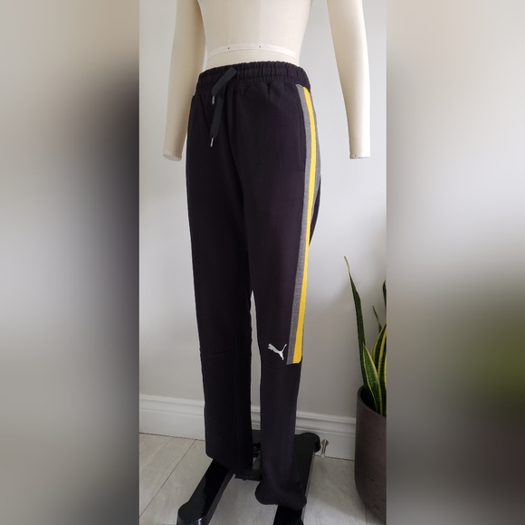 Brand new Puma sweatpants for kid's or women. Black with yellow and gray stripes - Picture 2 of 5
